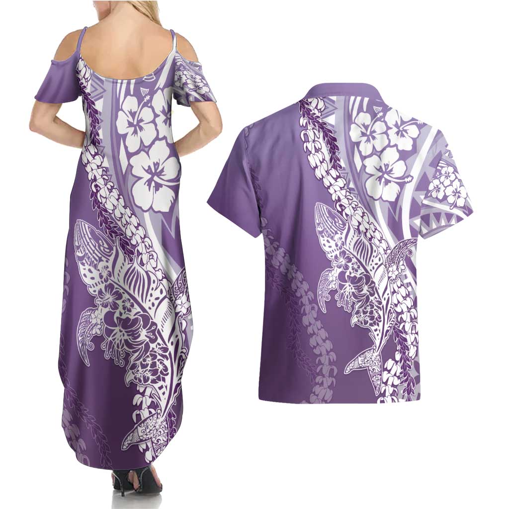 Hawaii Puakenikeni And Maile Lei Couples Matching Summer Maxi Dress and Hawaiian Shirt Violet Polynesian Shark Tattoo DT05 - Polynesian Pride