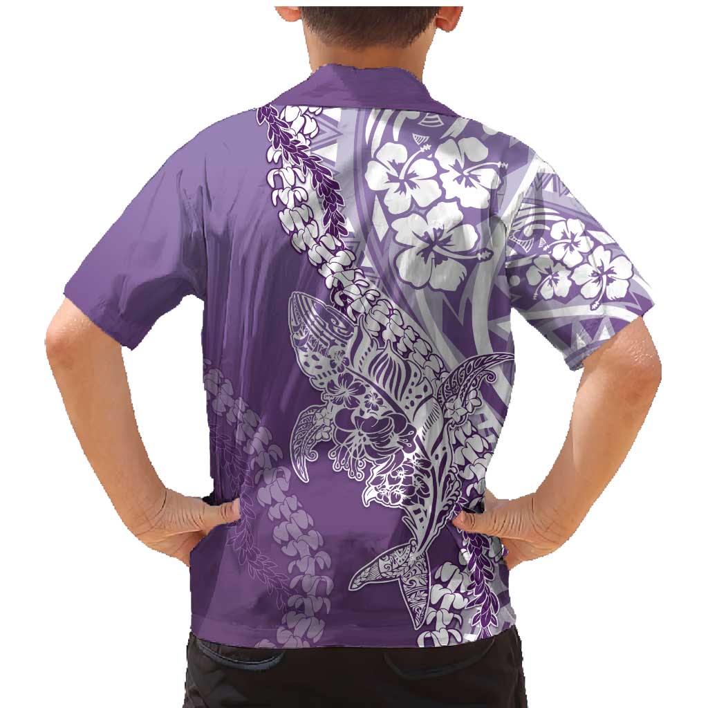 Hawaii Puakenikeni And Maile Lei Family Matching Mermaid Dress and Hawaiian Shirt Violet Polynesian Shark Tattoo DT05 - Polynesian Pride