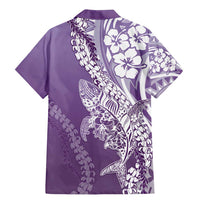 Hawaii Puakenikeni And Maile Lei Family Matching Mermaid Dress and Hawaiian Shirt Violet Polynesian Shark Tattoo DT05 - Polynesian Pride