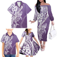 Hawaii Puakenikeni And Maile Lei Family Matching Off The Shoulder Long Sleeve Dress and Hawaiian Shirt Violet Polynesian Shark Tattoo DT05 - Polynesian Pride