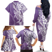 Hawaii Puakenikeni And Maile Lei Family Matching Off The Shoulder Long Sleeve Dress and Hawaiian Shirt Violet Polynesian Shark Tattoo DT05 - Polynesian Pride