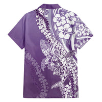 Hawaii Puakenikeni And Maile Lei Family Matching Off The Shoulder Long Sleeve Dress and Hawaiian Shirt Violet Polynesian Shark Tattoo DT05 - Polynesian Pride