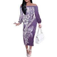 Hawaii Puakenikeni And Maile Lei Family Matching Off The Shoulder Long Sleeve Dress and Hawaiian Shirt Violet Polynesian Shark Tattoo DT05 Mom's Dress Violet - Polynesian Pride