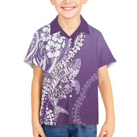 Hawaii Puakenikeni And Maile Lei Family Matching Off The Shoulder Long Sleeve Dress and Hawaiian Shirt Violet Polynesian Shark Tattoo DT05 Son's Shirt Violet - Polynesian Pride