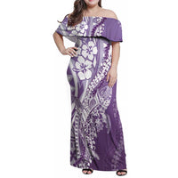 Hawaii Puakenikeni And Maile Lei Family Matching Off Shoulder Maxi Dress and Hawaiian Shirt Violet Polynesian Shark Tattoo DT05 Mom's Dress Violet - Polynesian Pride
