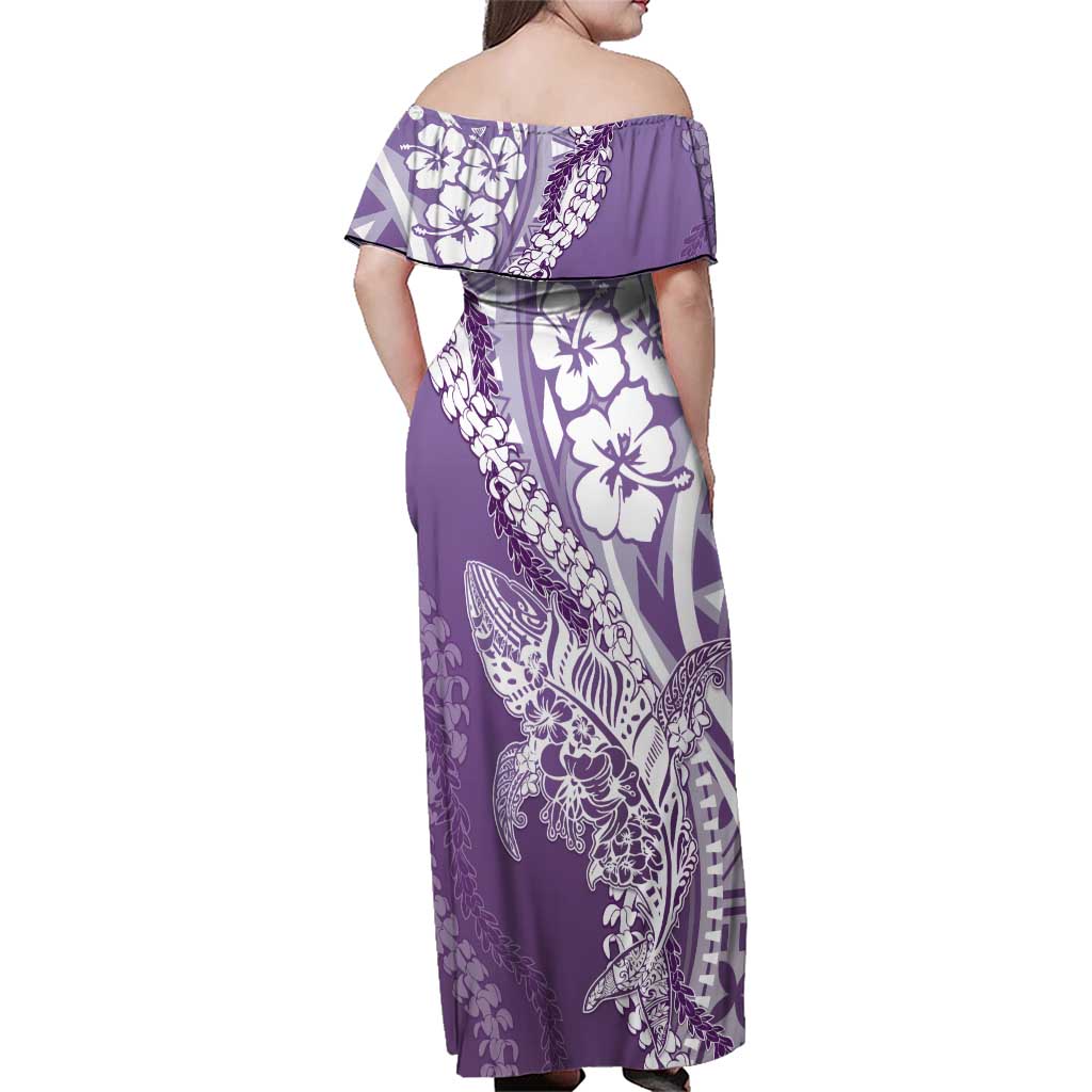 Hawaii Puakenikeni And Maile Lei Family Matching Off Shoulder Maxi Dress and Hawaiian Shirt Violet Polynesian Shark Tattoo DT05 - Polynesian Pride
