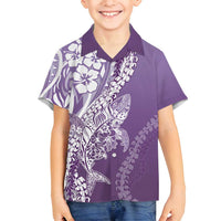Hawaii Puakenikeni And Maile Lei Family Matching Off Shoulder Maxi Dress and Hawaiian Shirt Violet Polynesian Shark Tattoo DT05 Son's Shirt Violet - Polynesian Pride