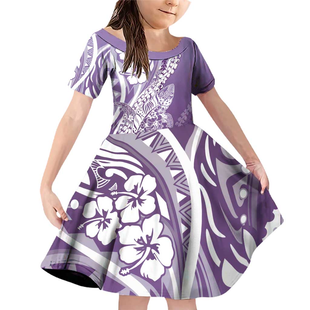 Hawaii Puakenikeni And Maile Lei Family Matching Off Shoulder Short Dress and Hawaiian Shirt Violet Polynesian Shark Tattoo DT05 Daughter's Dress Violet - Polynesian Pride