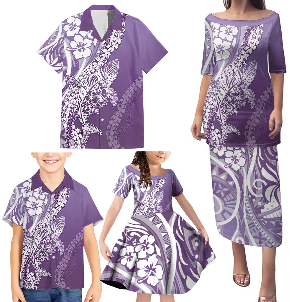 Hawaii Puakenikeni And Maile Lei Family Matching Puletasi and Hawaiian Shirt Violet Polynesian Shark Tattoo DT05 - Polynesian Pride