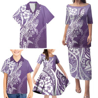 Hawaii Puakenikeni And Maile Lei Family Matching Puletasi and Hawaiian Shirt Violet Polynesian Shark Tattoo DT05 - Polynesian Pride