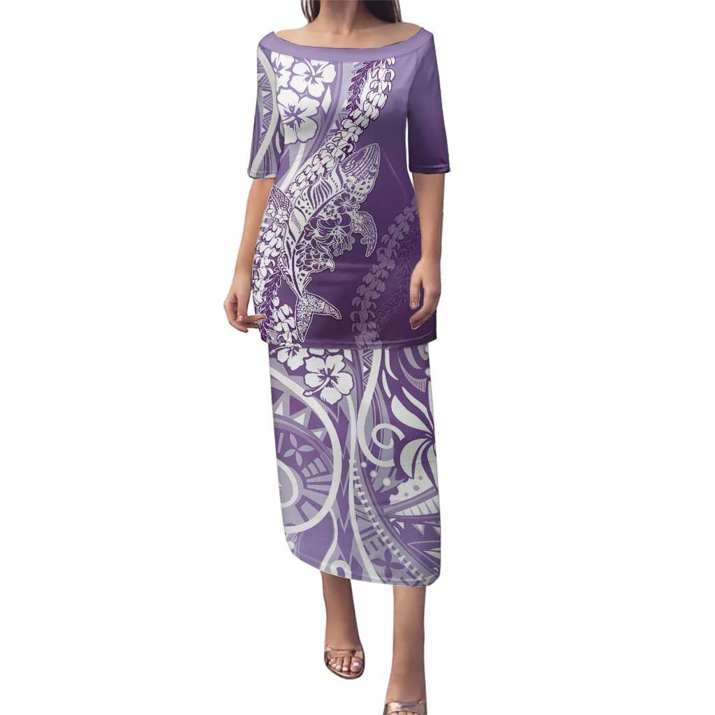 Hawaii Puakenikeni And Maile Lei Family Matching Puletasi and Hawaiian Shirt Violet Polynesian Shark Tattoo DT05 Mom's Dress Violet - Polynesian Pride