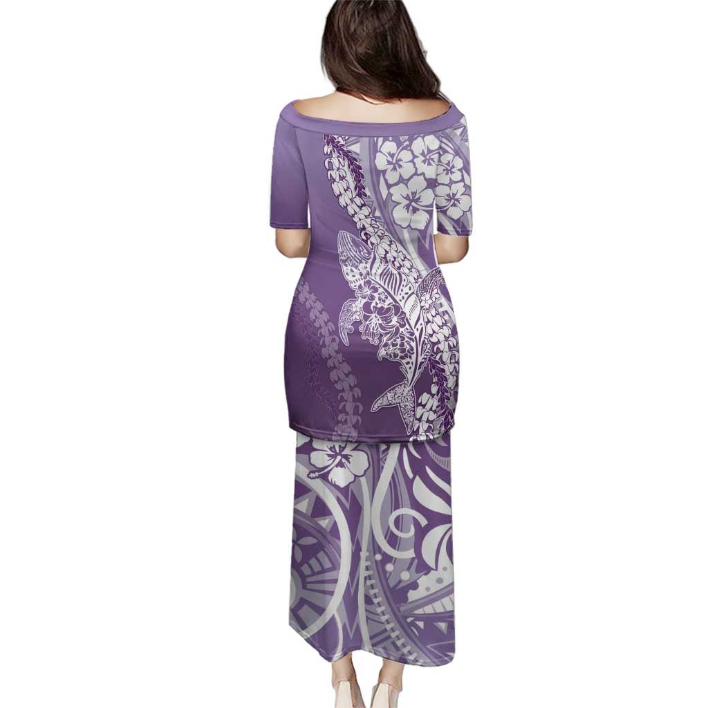 Hawaii Puakenikeni And Maile Lei Family Matching Puletasi and Hawaiian Shirt Violet Polynesian Shark Tattoo DT05 - Polynesian Pride