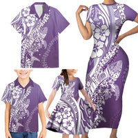 Hawaii Puakenikeni And Maile Lei Family Matching Short Sleeve Bodycon Dress and Hawaiian Shirt Violet Polynesian Shark Tattoo DT05 - Polynesian Pride