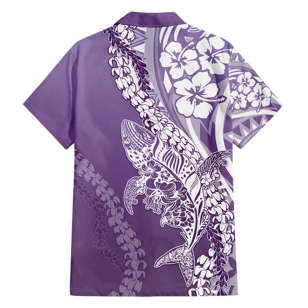 Hawaii Puakenikeni And Maile Lei Family Matching Short Sleeve Bodycon Dress and Hawaiian Shirt Violet Polynesian Shark Tattoo DT05 - Polynesian Pride