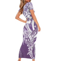Hawaii Puakenikeni And Maile Lei Family Matching Short Sleeve Bodycon Dress and Hawaiian Shirt Violet Polynesian Shark Tattoo DT05 - Polynesian Pride