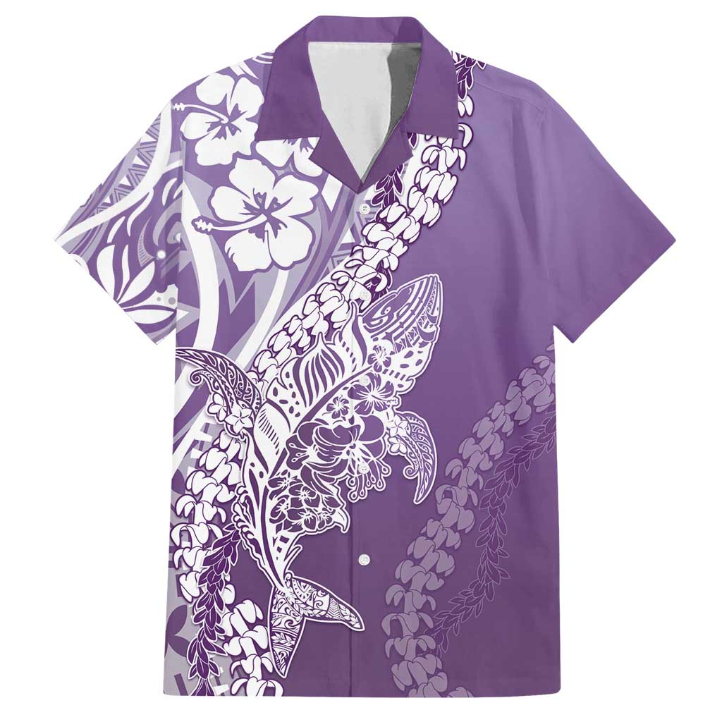 Hawaii Puakenikeni And Maile Lei Family Matching Tank Maxi Dress and Hawaiian Shirt Violet Polynesian Shark Tattoo DT05 Dad's Shirt - Short Sleeve Violet - Polynesian Pride