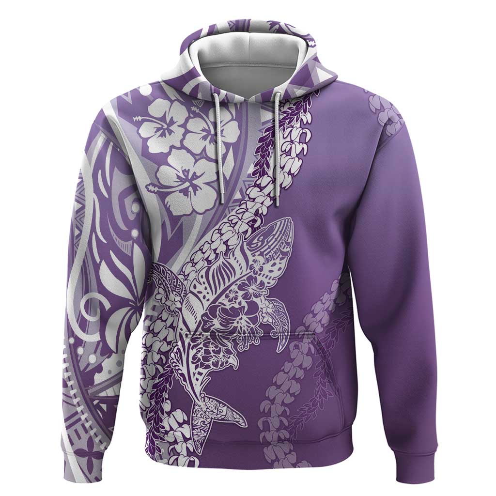 Hawaii Puakenikeni And Maile Lei Hoodie Violet Polynesian Shark Tattoo DT05