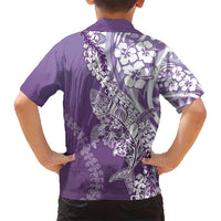 Hawaii Puakenikeni And Maile Lei Kid Hawaiian Shirt Violet Polynesian Shark Tattoo DT05