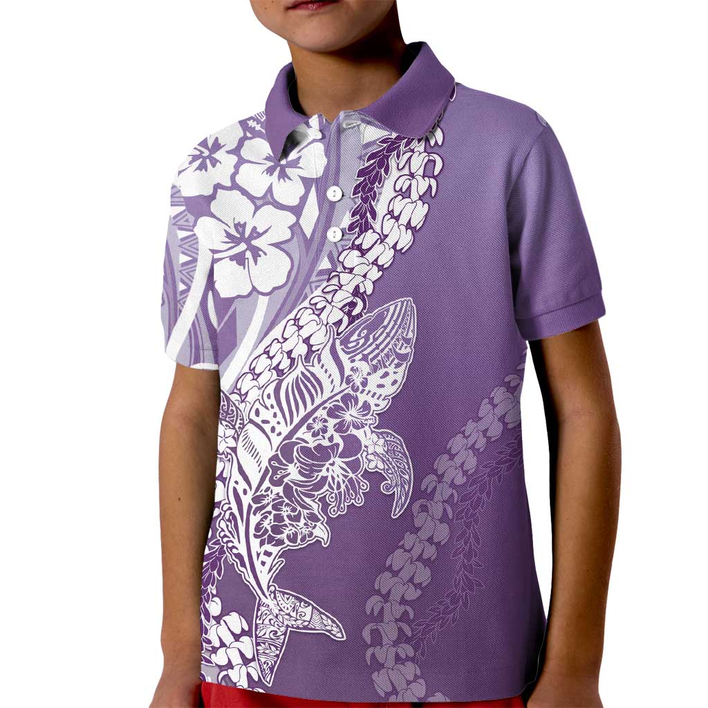 Hawaii Puakenikeni And Maile Lei Kid Polo Shirt Violet Polynesian Shark Tattoo DT05