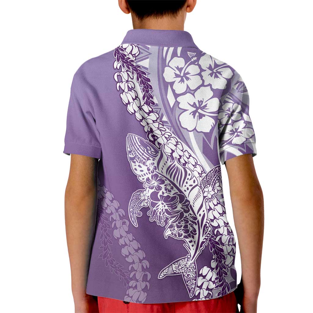 Hawaii Puakenikeni And Maile Lei Kid Polo Shirt Violet Polynesian Shark Tattoo DT05