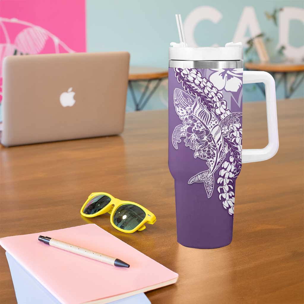 Hawaii Puakenikeni And Maile Lei Tumbler With Handle Violet Polynesian Shark Tattoo DT05