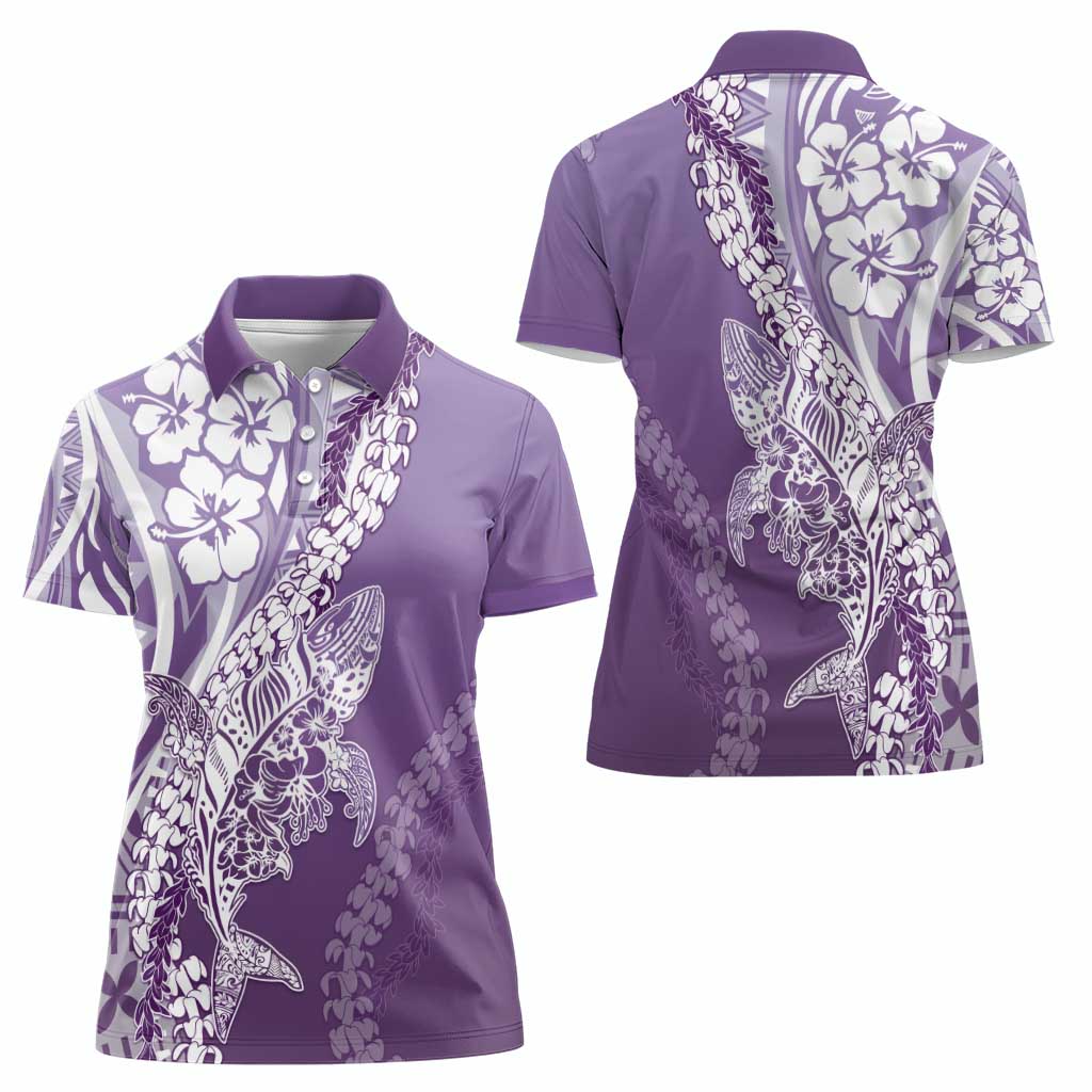 Hawaii Puakenikeni And Maile Lei Women Polo Shirt Violet Polynesian Shark Tattoo DT05