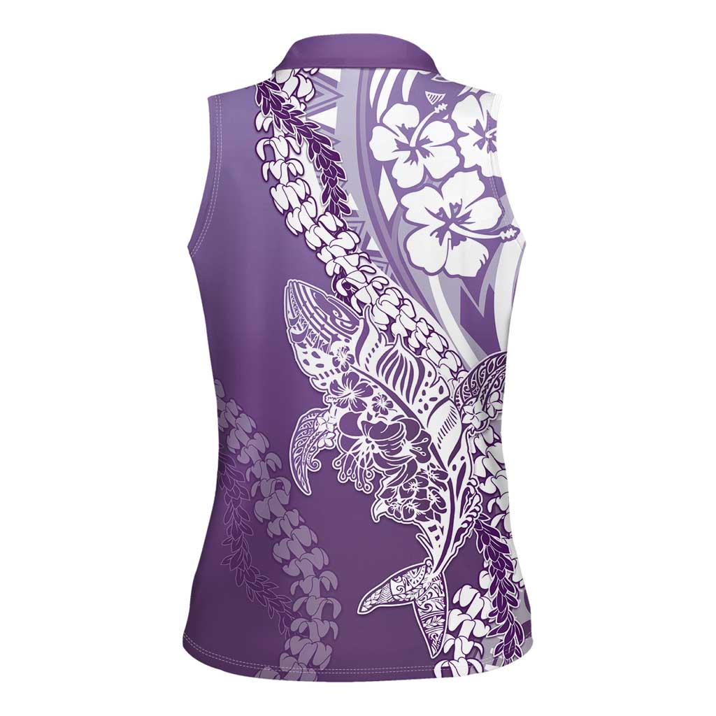 Hawaii Puakenikeni And Maile Lei Women Sleeveless Polo Shirt Violet Polynesian Shark Tattoo DT05 - Polynesian Pride