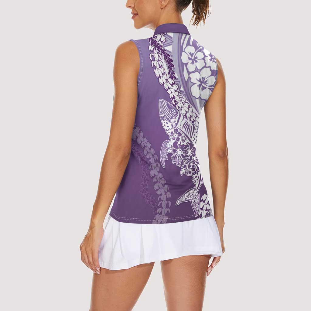 Hawaii Puakenikeni And Maile Lei Women Sleeveless Polo Shirt Violet Polynesian Shark Tattoo DT05 - Polynesian Pride