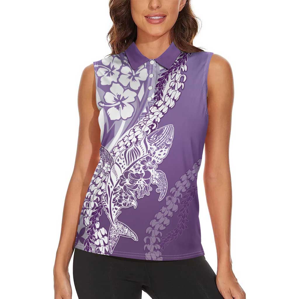 Hawaii Puakenikeni And Maile Lei Women Sleeveless Polo Shirt Violet Polynesian Shark Tattoo DT05 - Polynesian Pride