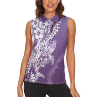 Hawaii Puakenikeni And Maile Lei Women Sleeveless Polo Shirt Violet Polynesian Shark Tattoo DT05 - Polynesian Pride
