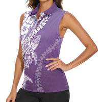 Hawaii Puakenikeni And Maile Lei Women Sleeveless Polo Shirt Violet Polynesian Shark Tattoo DT05 - Polynesian Pride