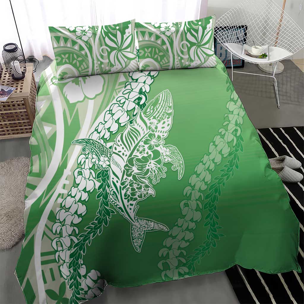 Hawaii Puakenikeni And Maile Lei Bedding Set Green Polynesian Shark Tattoo DT05 - Polynesian Pride