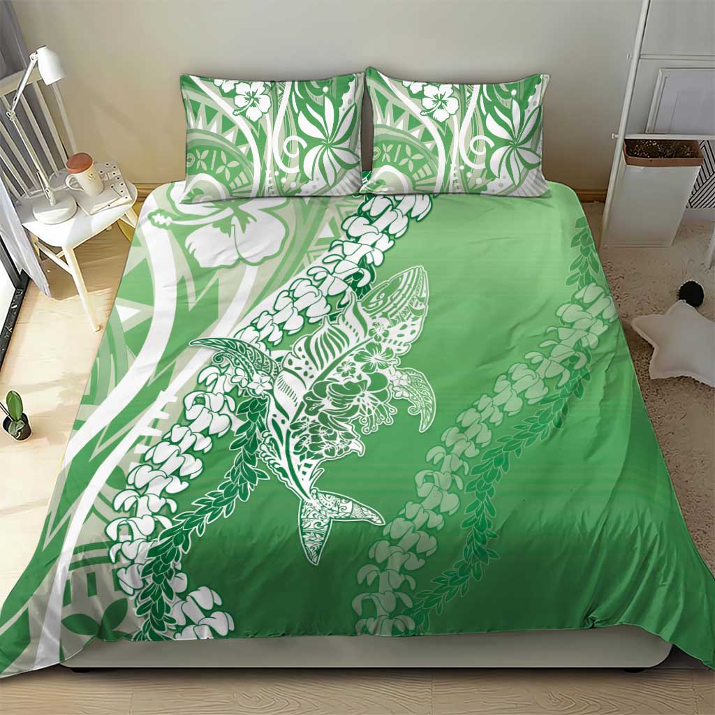 Hawaii Puakenikeni And Maile Lei Bedding Set Green Polynesian Shark Tattoo DT05 - Polynesian Pride