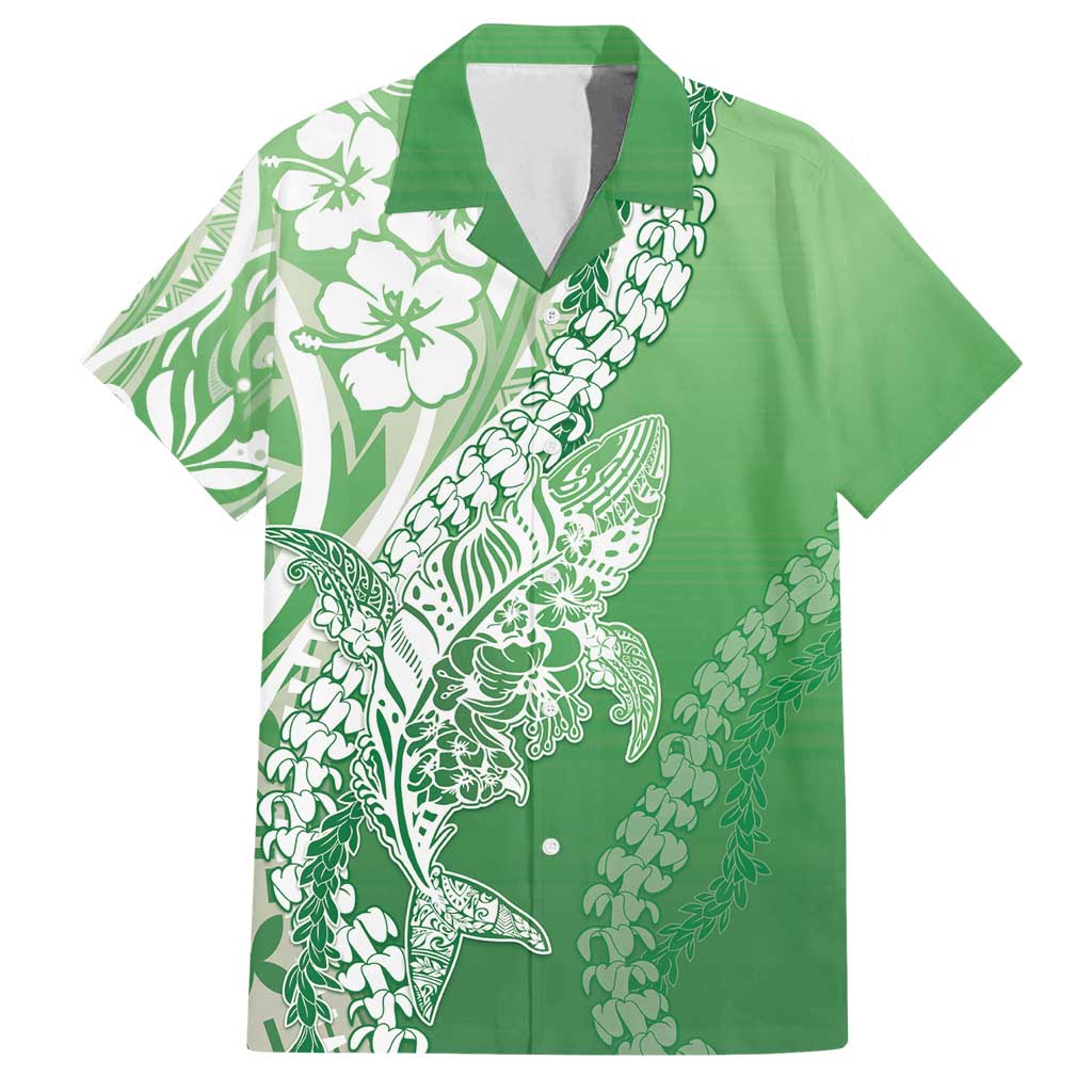 Hawaii Puakenikeni And Maile Lei Family Matching Long Sleeve Bodycon Dress and Hawaiian Shirt Green Polynesian Shark Tattoo DT05 Dad's Shirt - Short Sleeve Green - Polynesian Pride