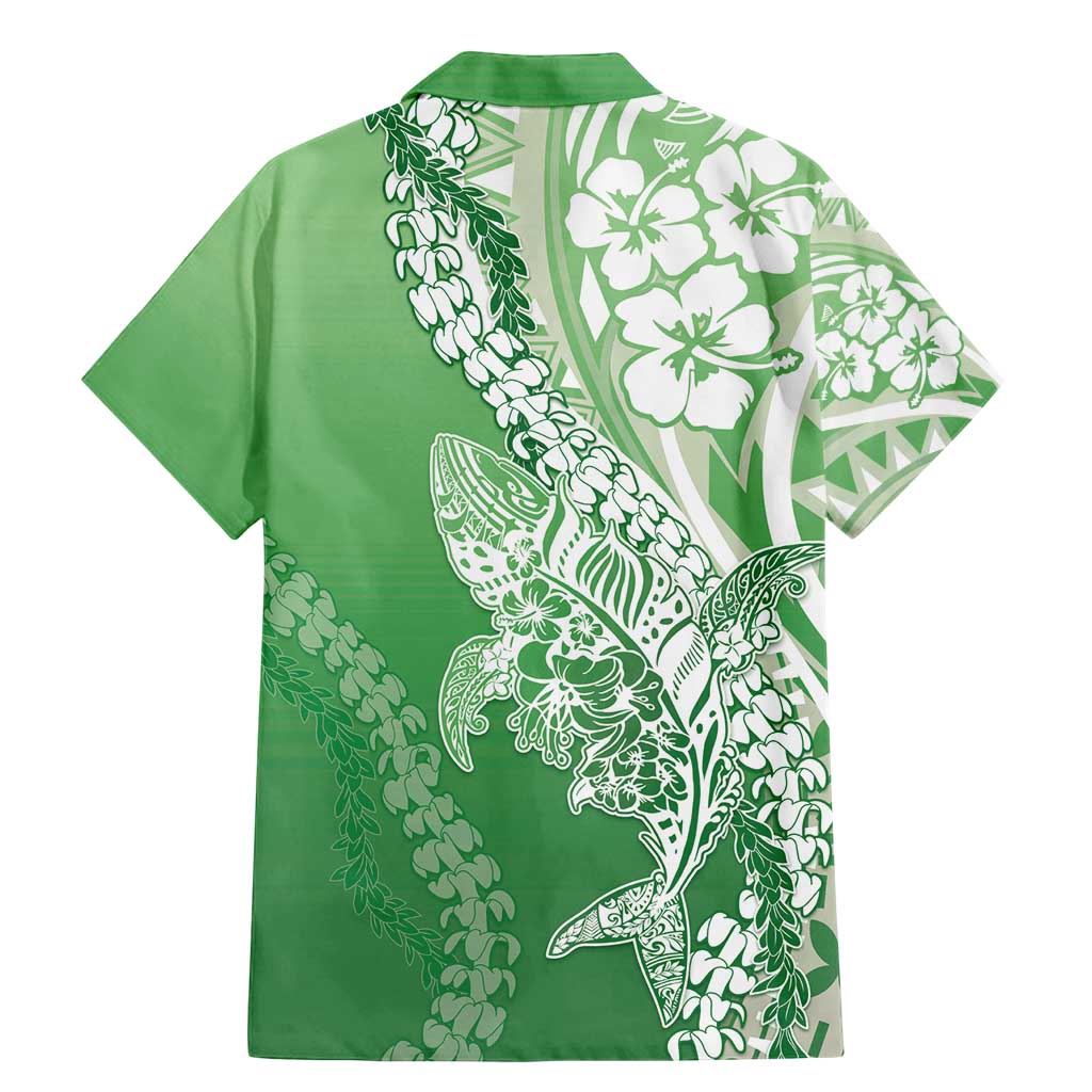 Hawaii Puakenikeni And Maile Lei Family Matching Mermaid Dress and Hawaiian Shirt Green Polynesian Shark Tattoo DT05 - Polynesian Pride