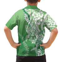 Hawaii Puakenikeni And Maile Lei Family Matching Off Shoulder Short Dress and Hawaiian Shirt Green Polynesian Shark Tattoo DT05 - Polynesian Pride