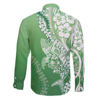 Hawaii Puakenikeni And Maile Lei Family Matching Off Shoulder Short Dress and Hawaiian Shirt Green Polynesian Shark Tattoo DT05 - Polynesian Pride