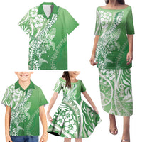 Hawaii Puakenikeni And Maile Lei Family Matching Puletasi and Hawaiian Shirt Green Polynesian Shark Tattoo DT05 - Polynesian Pride