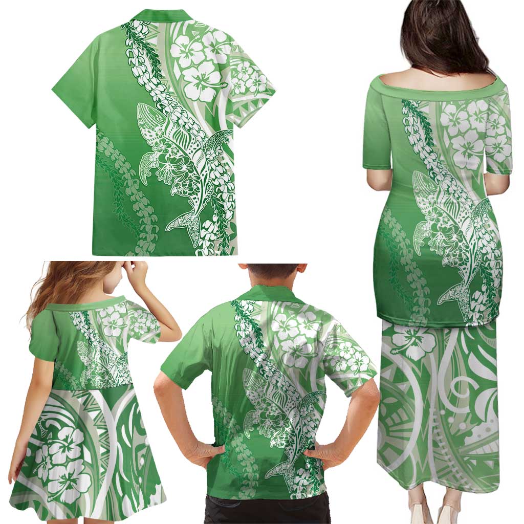 Hawaii Puakenikeni And Maile Lei Family Matching Puletasi and Hawaiian Shirt Green Polynesian Shark Tattoo DT05 - Polynesian Pride
