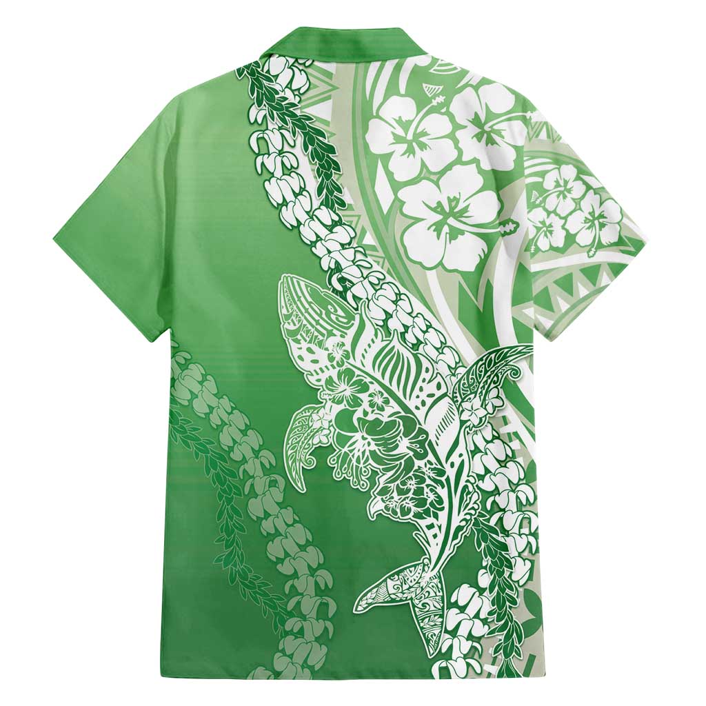 Hawaii Puakenikeni And Maile Lei Family Matching Puletasi and Hawaiian Shirt Green Polynesian Shark Tattoo DT05 - Polynesian Pride