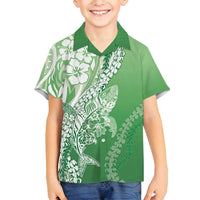 Hawaii Puakenikeni And Maile Lei Family Matching Puletasi and Hawaiian Shirt Green Polynesian Shark Tattoo DT05 Son's Shirt Green - Polynesian Pride