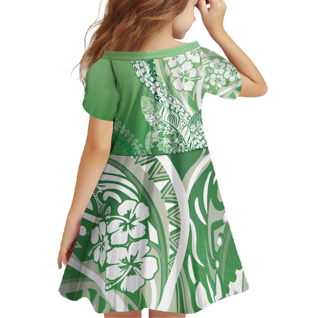 Hawaii Puakenikeni And Maile Lei Family Matching Short Sleeve Bodycon Dress and Hawaiian Shirt Green Polynesian Shark Tattoo DT05 - Polynesian Pride