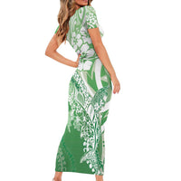 Hawaii Puakenikeni And Maile Lei Family Matching Short Sleeve Bodycon Dress and Hawaiian Shirt Green Polynesian Shark Tattoo DT05 - Polynesian Pride
