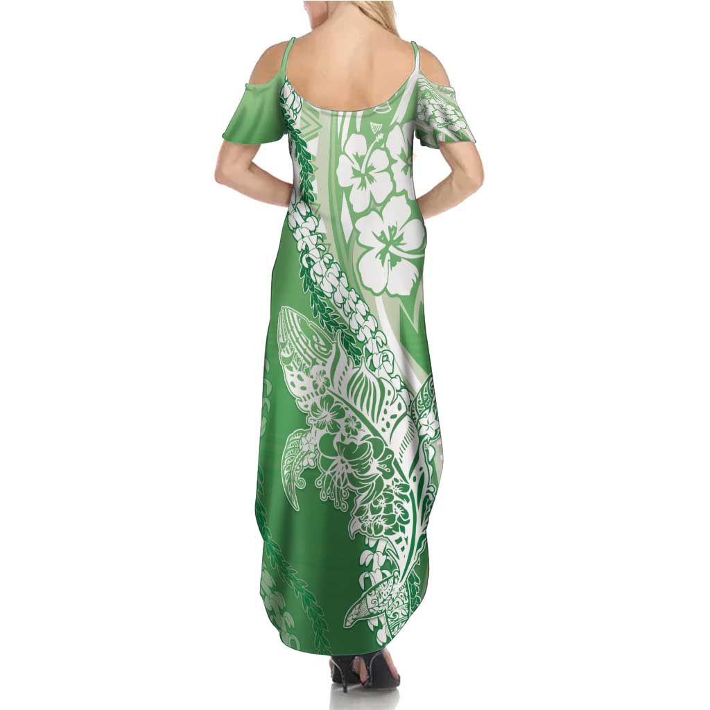 Hawaii Puakenikeni And Maile Lei Family Matching Summer Maxi Dress and Hawaiian Shirt Green Polynesian Shark Tattoo DT05 - Polynesian Pride