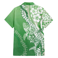 Hawaii Puakenikeni And Maile Lei Family Matching Tank Maxi Dress and Hawaiian Shirt Green Polynesian Shark Tattoo DT05 - Polynesian Pride