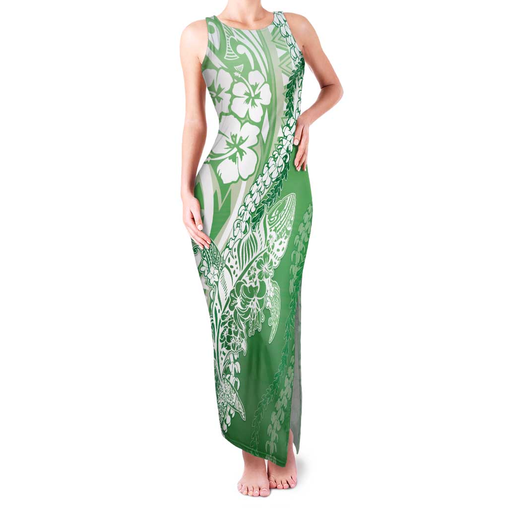 Hawaii Puakenikeni And Maile Lei Family Matching Tank Maxi Dress and Hawaiian Shirt Green Polynesian Shark Tattoo DT05 Mom's Dress Green - Polynesian Pride