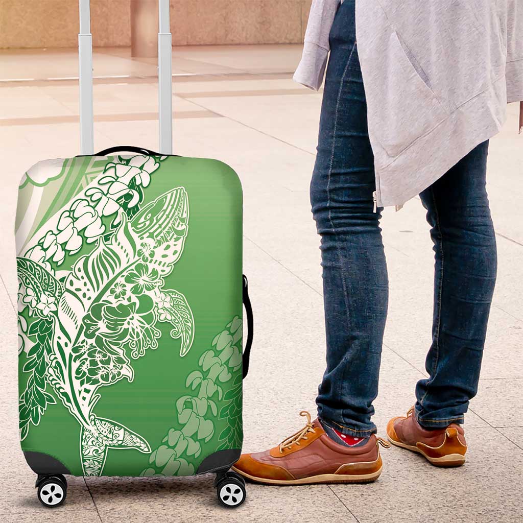 Hawaii Puakenikeni And Maile Lei Luggage Cover Green Polynesian Shark Tattoo DT05