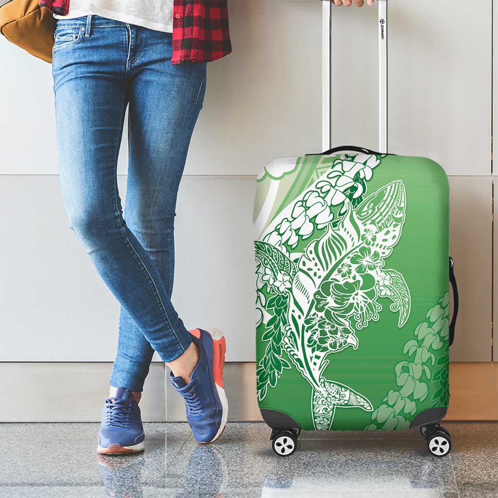 Hawaii Puakenikeni And Maile Lei Luggage Cover Green Polynesian Shark Tattoo DT05