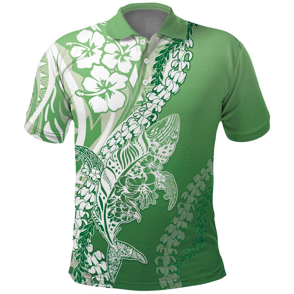 Hawaii Puakenikeni And Maile Lei Polo Shirt Green Polynesian Shark Tattoo DT05 Green - Polynesian Pride