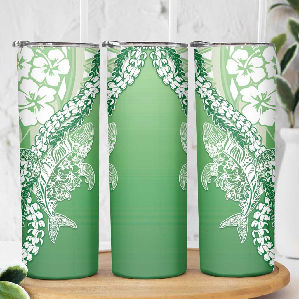 Hawaii Puakenikeni And Maile Lei Skinny Tumbler Green Polynesian Shark Tattoo DT05 - Polynesian Pride